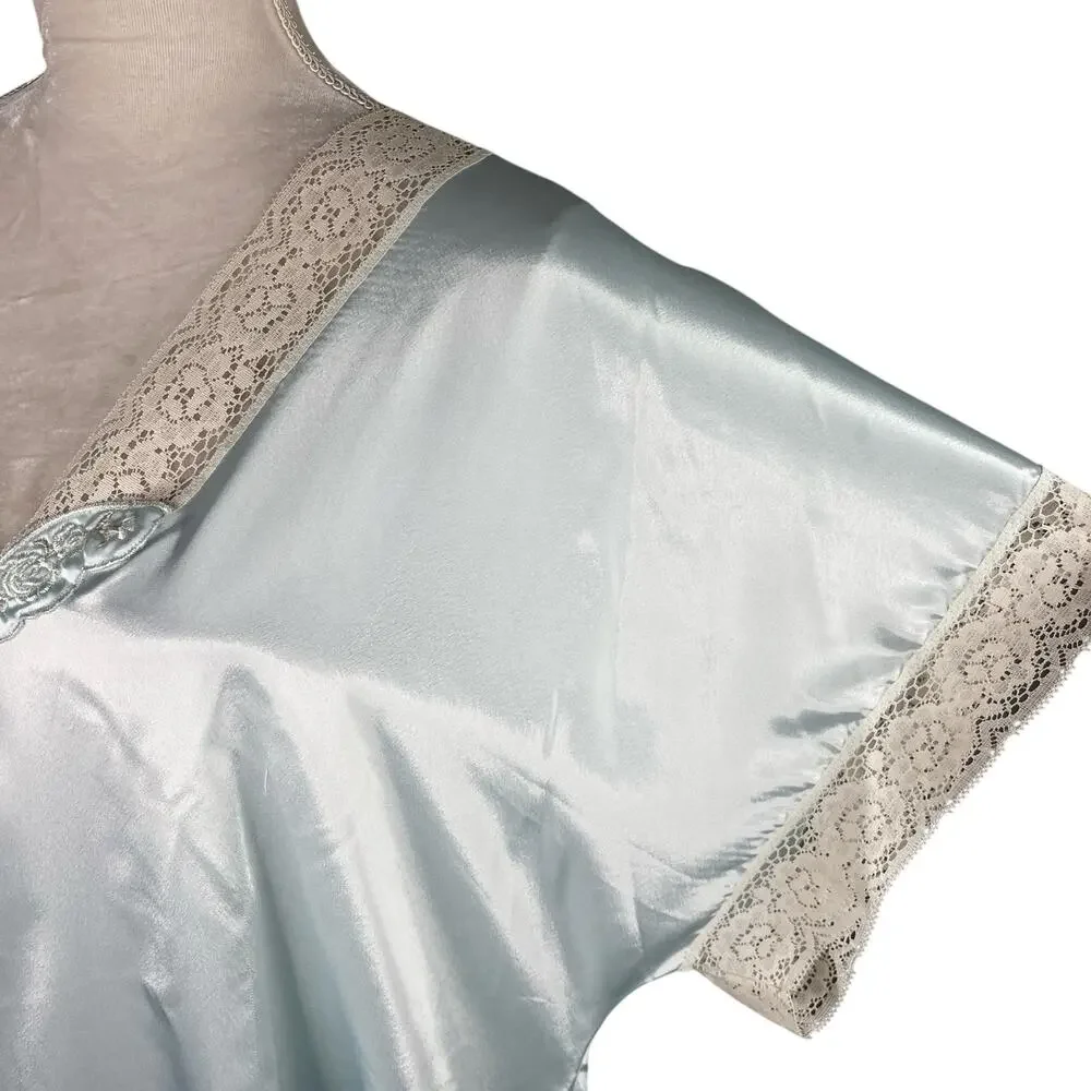 Vintage Val Mode Lingerie Nightgown Large Blue Lace V-Neck